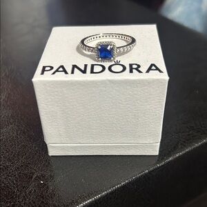 Pandora Silver Ring with Deep Blue Gem
